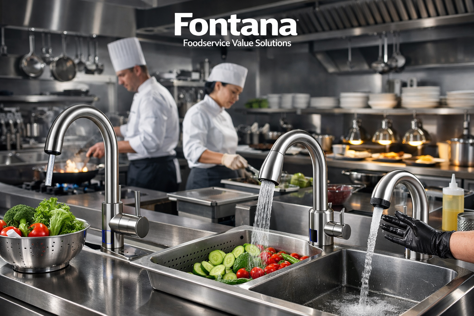 Fontana touchless faucets in commercial kitchens and foodservice settings